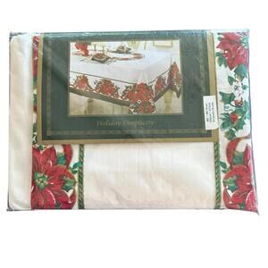 Bardwil Linens Christmas Holiday Simplicity Tablecloth 60x84 OVAL Poinsettia NEW